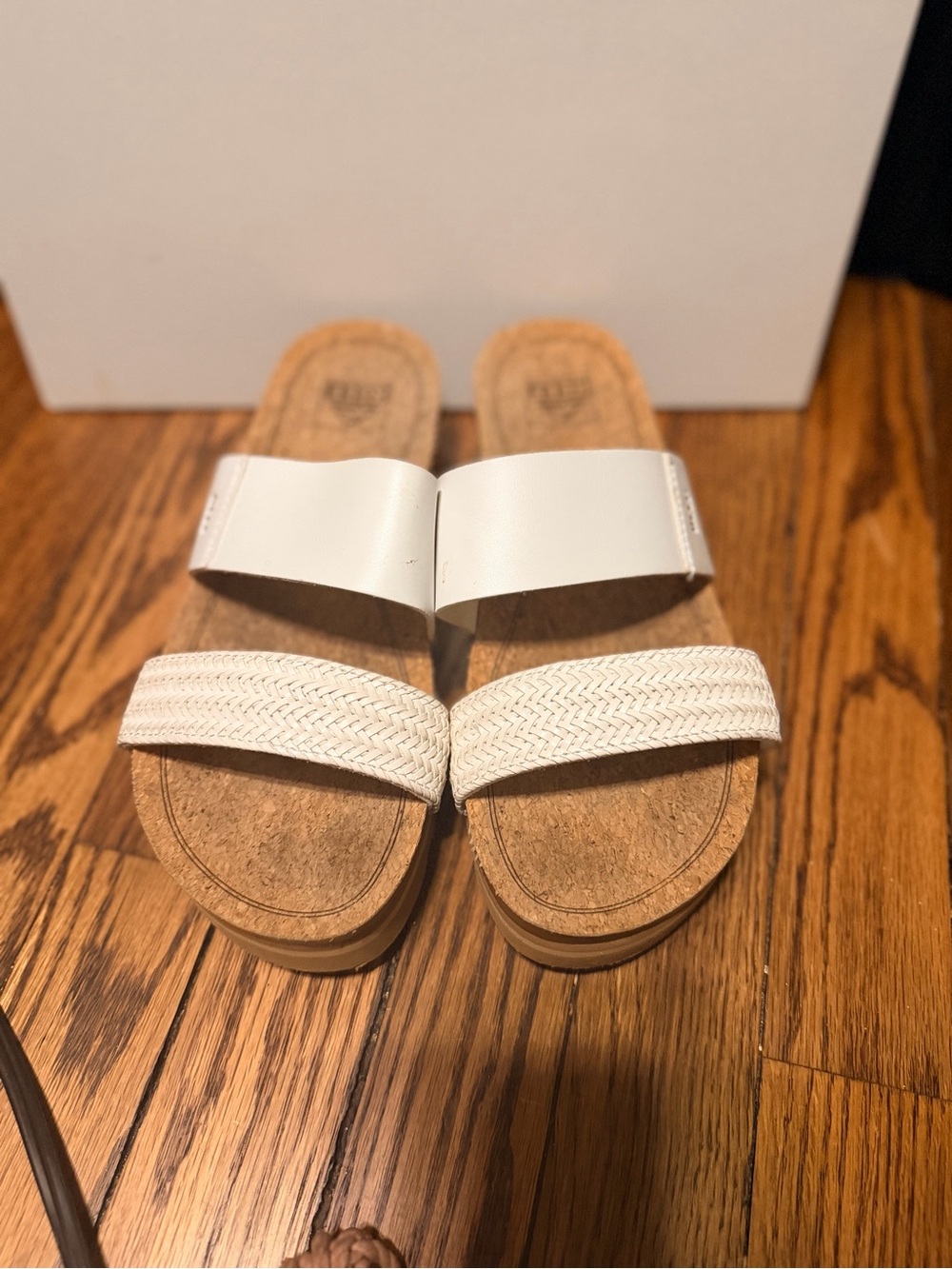 REEF Gloria Vista Hi Women’s 8  White Cork Platform Slide Sandals Woven Strap
